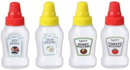 4 Stück Mini-Flaschen, Mini-Ketchup-Flasche, Maggi-Flasche, Gewürzflasche, Saucenflasche, Mini-Salzspray, scharfe Sauce, Barbecue-Sauce, Tomatensauce, Olivenöl, Mayonnaise, Sauce und