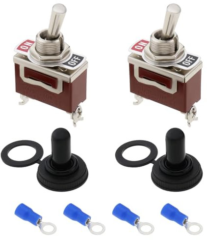 EMSea 2 Pezzi Interruttore A Levetta 12V DC 30A ON/off 2 Pin SPST Interruttore Impermeabile 15A 250V AC 2 Pin 2 Posizione Interruttore in Metallo Auto Auto Barca (con Cappuccio Impermeabile)