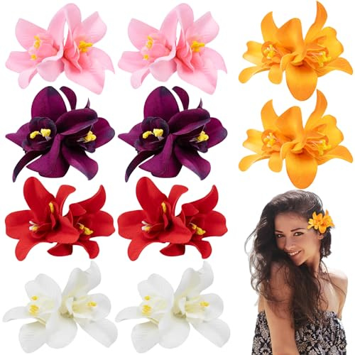 10 Stück Hawaii Blume Haarklammern Mädchen, Bunte Blumen Haarspangen für Frauen, Doppelte Orchideen Haarclips Haarschmuck für Party Haarstyling Haarnadeln Hochzeit