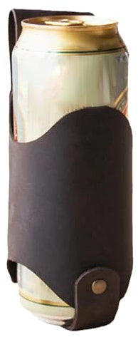 Porte-bière en cuir - Holster pour canettes de bière, bouteille d'eau - Sac banane en cuir durable - Porte-bouteille de bière mains libres pour barbecue, randonnée, extérieur, marron, Voir