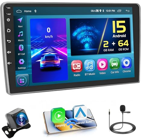 2+64G Autoradio per FIAT 500L 2012-2017 con Wireless CarPlay Android Auto | 10 pollici Radio Android 15 con Bluetooth FM/RDS GPS WiFi Mirror Link EQ SWC microfono telecamera di retromarcia