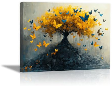 TZKRWRH Giallo Quadro su tela graffiti, Graffiti Albero della Vita colorati Modern Inspirational Pictures, Stampa artistica per sala da pranzo, cucina, casa, ufficio-80x120cm Incorniciato