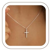Turandoss Halsband med kors för kvinnor, delikat 14 k guld/vitguld pläterad korshalsband, kristna presenter för kvinnor, 22 cm x 13 mm x 8.5 mm, Koppar