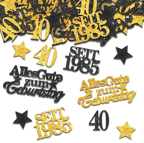 TUZELIYA Konfetti 40 Geburtstag Deko - 150 Stück 40. Geburtstag Deko Frauen Männer - Konfetti Streudeko Gold Schwarz - Dekoration für Jubiläen, Geburtstage, Partys, Tischdeko