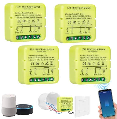 4 Stück smart life schalter, wlan lichtschalter smart, Bluetooth lichtschalter alexa - 16A, smart home licht schalter, kompatibel mit Alexa, Google Home und Wandschalter, Sprachsteuerung, Timer