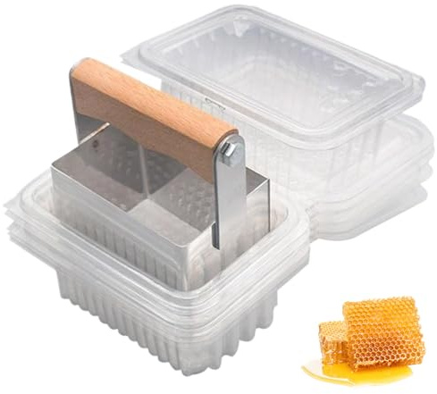 Honey Cut with 10PCS Plastic Box Stainless Steel Cut Comb Honey Containers Beautiful and Practical Beekeeping Tools for Cutting Nesting, Putting Comb Hive Tool Beekeeping Supplies
