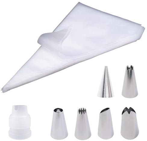 100 Poches Poches À Douilles Pour Pâtisserie 6 Douilles Pâtisserie Professionnelle Et 1 Adaptateur, Poche A Douille Patisserie, Ustensiles À Pâtisserie Pour Déco Gâteau, Cupcake, Crème, Chocolat