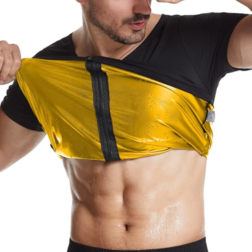 Sauna Shirt Men, Sweat Suit, Sweat Vest for Weight Loss, Sauna Vest Men, Body Shaper Slimming Weight Loss Workout Suit, for Gym Exercise Sports, Boost Calorie Burn (Short sleeve zipper, M)