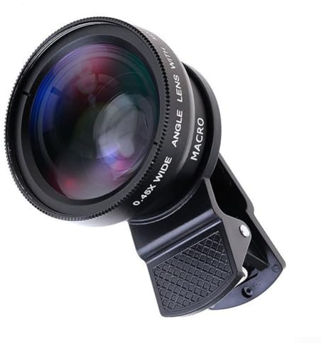 Kit obiettivo 2 in 1 per fotocamera del telefono cellulare, set di obiettivi per fotocamera 15X macro grandangolare custodia per fotografia mobile (nero)