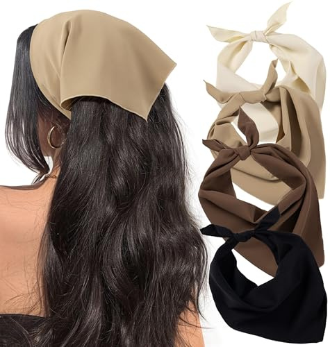 Bandanas for Women Boho Head Bands Tie-Back Triangle Head Scarf Head Kerchief for Girls with 2 Hair Pins (Black, Beige, Khaki, Brown)
