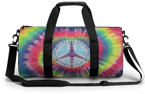 Tie Dye Peace Sign Cylindrical Portable Fitness Bag, Large Capacity Handbag