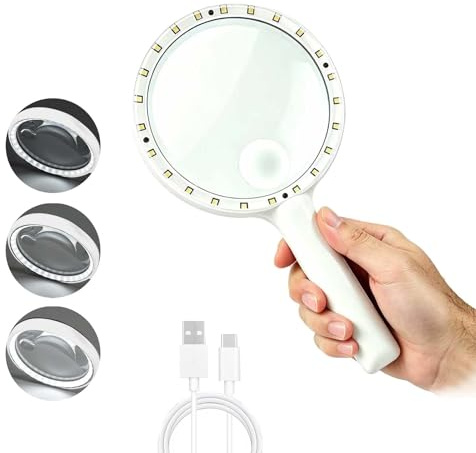 Led-Lupe, 10x/30x Dual-Mode Lupe mit Licht, 3-Stufig Dimmbare,Wiederaufladbare Leselupe für Senioren, Kinder, SchmuckprüFung und Basteln