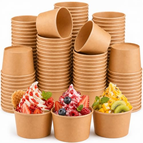 Hustge Eisbecher Pappe, 50 Stück Eisbecher Papier, 235 ML Candybar Papierbecher, Slush Eis Becher, Papier Dessertbecher für Eis, Yogurt, Frozen Joghurt, Suppe, Fingerfood