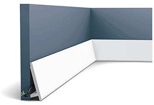 Orac Battiscopa SX179 DIAGONAL 200 cm x 9,7 cm x 2,9 cm Polistirene estruso (HDPS) liscia liscia con canali passacavi primerizzato