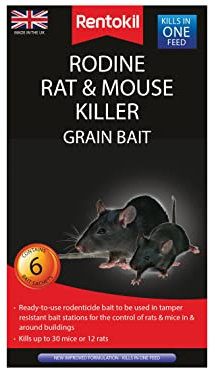 Rentokil Rodine Rat & Mouse Killer Grain Bait - 6x25g Sachet, Black