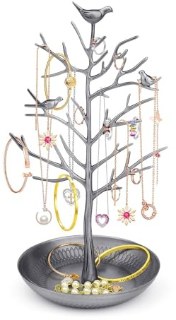 Flexzion Espositore per gioielli, orecchini, collane, albero torre, organizer da appendere, ideale per braccialetti pendenti, cavigliere (argento)
