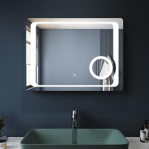 SONNI LED badrumsspegel imfri badrum ljusspegel 80 x 60 cm badrumsspegel med belysning touchströmbrytare LED kometikspegel med rakapparat uttag