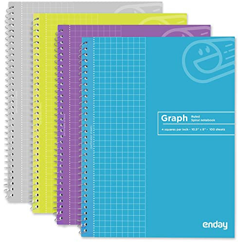 Emraw Graph Paper Notebook (8 Pack) Grid Notebook, Graph paper spiral notebook, Graph notebook, 4 Squares per inch Grid paper notebook, White Paper Quad Ruled Spiral Assorted Colors - by Enday