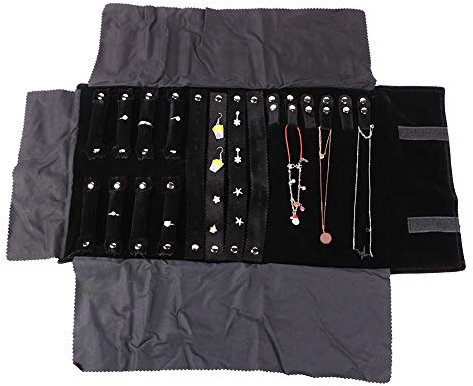 Schmuckrolle Samt Schmuckorganizer,Reise Schmuckrolle Geschmeidiges Leder und Wildleder Multifunktionale Schmuck Aufbewahrungstasche Schmuck Organizer Roll für Halsketten, Ohrringe, Armbänder, Ringe