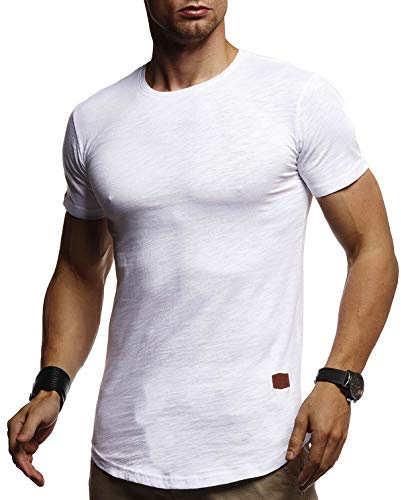 Leif Nelson Sommartröja för män, rund hals, slim fit, bomull, svartvitt, basic, kortärmad O-hals, kortärmad, LN8331, Vit, XL