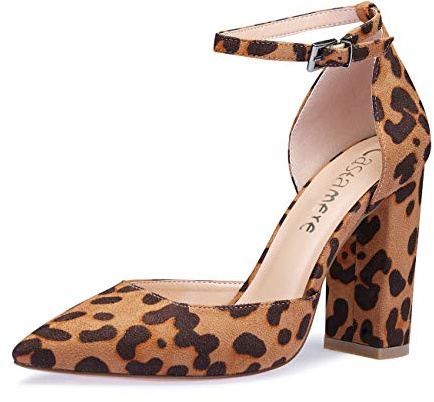 Castamere Femme Bride Cheville Sandales Bout Pointu Carré Bloc Talon Escarpins 10CM Pumps