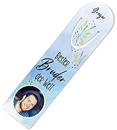 Herz & Heim® Lesezeichen mit eigenen Foto gestalten aus Metall/Geschenkidee Bücherwurm Bester