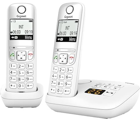 Gigaset A695A Duo - 2 téléphones DECT sans fil avec répondeur - écran à haut contraste - excellente qualité audio - profils sonores réglables - fonction mains libres, protection des appels, blanc