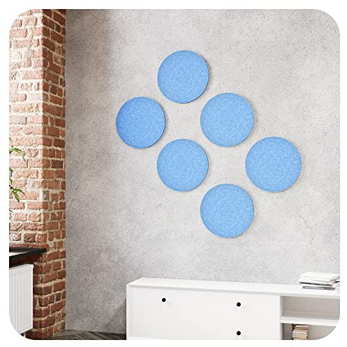 vilz 6 paneles de pared acústicos reciclados de fieltro acústico, para aislamiento acústico, redondos, 270 mm de diámetro, 12 mm, color azul cielo