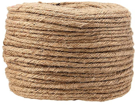 SINJEUN 6mm Thick Jute Twine String, 196 ft/60m Natural Multiple Strands Twisted Manila Rope for Crafts, Gardening, DIY Scratch Post, Home Decor