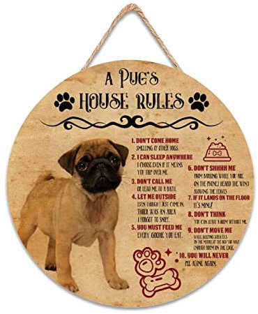CustonCares Dog Rules Home Schild Veranda Wanddekoration Hund Papa Geschenk für Männer Willkommen Haustürschild solide Türhänger Hochzeit Geschenke 30,5 x 30,5 cm rund