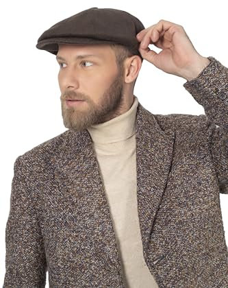 HATSQUARE 8 Panel Brown Wool Newsboy Hats Flat Cap for Men - S