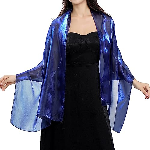 Ladiery Bufandas y envolturas de gasa para fiesta de noche para mujer, talla grande, bufanda de boda nupcial, ligera, suave, azul marino, 170 * 70 CM/67 * 28 INCH