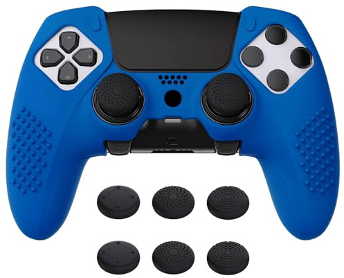playvital Funda de Silicona para ps5 Edge Mando | Tacto Suave, Agarre Antideslizante, con 6 Tapas para Joysticks, Carcasa Protectora, Diseño 3D Tachonado, Azul