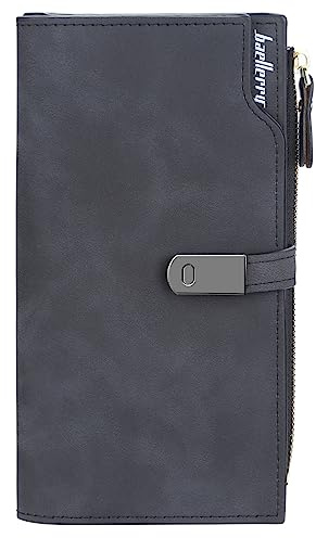 HMOOM Geldbeutel Damen Groß Kapazität mit RFID Schutz – Elegante Geldbörse aus Weichem PU Leder, 24 Kartenfächer & Reißverschlussfach | Schlanker Portmonee für Frauen Lang (Schwarz-L)