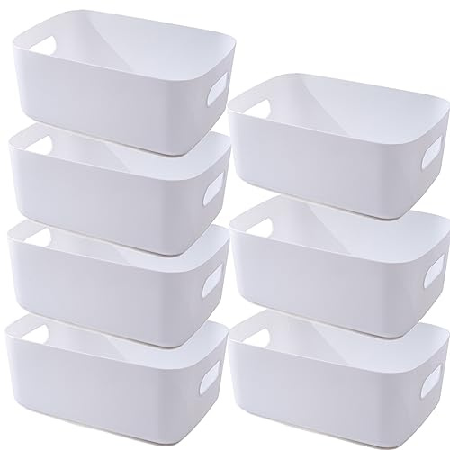 NCRGB 7 Weiß Aufbewahrungsbox Kunststoff Aufbewahrungskorb mit Griffen 25×18×10cm,Badezimmer Küchenschrank Organizer,Aufbewahrungskorb Aufbewahrungsbox Küche,Boxen Aufbewahrung für Küche,Bad