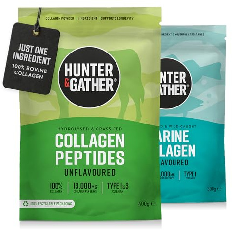 Hunter & Gather Collagen Powder Bundle | Hydrolysed Grass-Fed Bovine Collagen 400g & Wild Caught 300g Marine Collagen for Hair, Skin, Nails and Muscles | Supplements for Men and Women