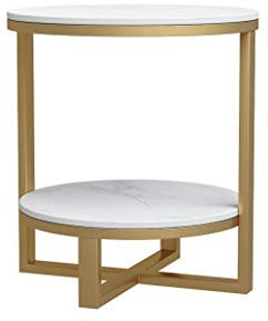 Nachttische Marmor runder Beistelltisch, 2-stufiger Couchtisch aus Metall für Zuhause, Wohnzimmer, Hotel, Nachttisch, Multifunktions-Sofa, Beistelltisch, Korbtisch (Farbe: B, Größe: 50 x 50