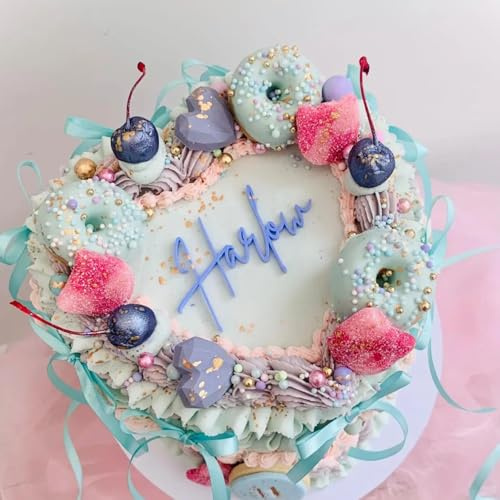 Personalised Name Charm Cake Topper Multicoloured Acrylic Happy Birthday Wedding Anniversary Cake Topper Custom Acrylic Letters Cake Decoration Cake Charms Name Plate in font 1