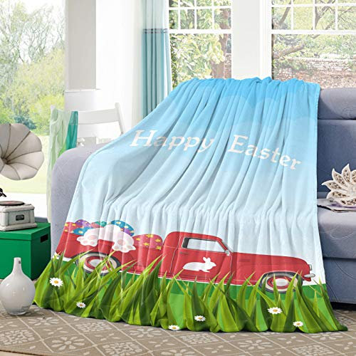 Kuscheldecke Osterhase Mit Eiern Und LKW Falten Beständig Wohndecke Leichte Decke Für Geburtstag Couch Erwachsene 50x40