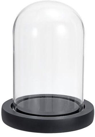 PATIKIL 5.9x3.3 Clear Cloche Glass Dome, Glass Bell Jar Display Case Tabletop Centerpiece with Black Wooden Base for Christmas Home Decor