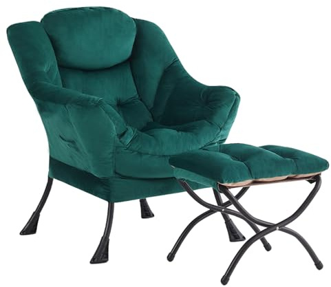 YOTATING Bequemer Sessel mit Fußhocker, Lazy Chair mit Ottomane, Freizeit-Akzentstuhl, Relax-Lounge mit Armlehnen & Seitentasche für Wohnzimmer, Schlafzimmer & Kleine Räume