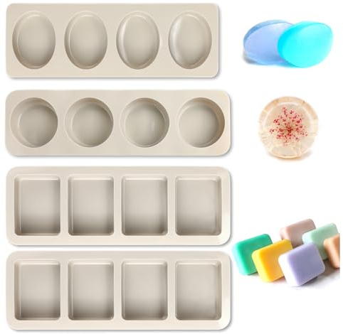 4 Pcs Silicone Soap Molds, 4-Cavity Soap Moulds Handmade Soap Making Molds | Silicone Soap Moulds DIY Handmade Silicone Moulds for Soap Making for Chocolate Baking Jelly