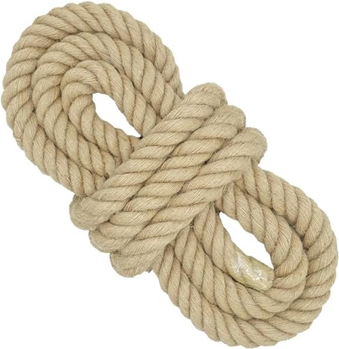 18 mm * 20 m Dickes Juteseil, 4 Stränge gedrehtes Schaukelseil, Hochleistungs-Tauziehseil, Sackleinenschnur für Bastelarbeiten, Gartenarbeit, Hängematte, Heimdekoration, Geländer, Dock