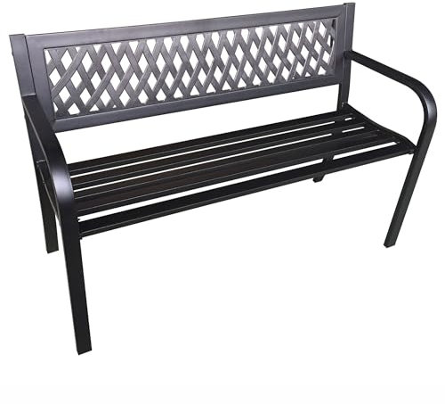 AKORD Gartenbank Kalia | Bank Garten mit Stahlbeinen | Sitzbank Draußen Wetterfest | Outdoor Holzbank | Gartenbänke mit Armlehne | Parkbank | Breite 122 cm | Schwarz