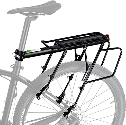 ROCKBROS Rear Bike Rack, Quick Release Bike Cargo Rack, 55LB Load Capacity Bicycle Rear Rack, Adjustable Aluminum Alloy Bike Carrier Rack for 26”-29” MTB, Road Bike, E-Bike