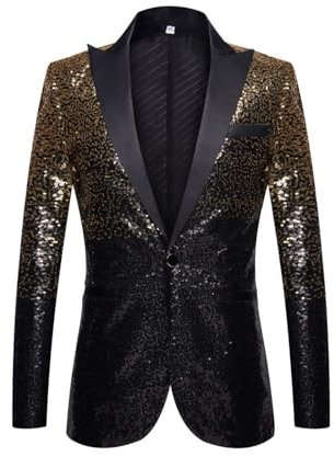 Riunione di Capodanno Fine Anno Festa di Famiglia Degli Uomini Oversize Casual Danza Paillettes Vestito di Moda Giacca Da Uomo Riflettente, Nero , XXXL