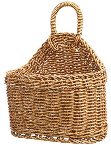Angoily Woven Storage Basket Hanging Wicker Basket Kitchen Storage Bin for Onion Garlic and Ginger Wall Mounted Rattan for Pantry and Kitchen Decor 9.65 X 7.48 X 3.94 in