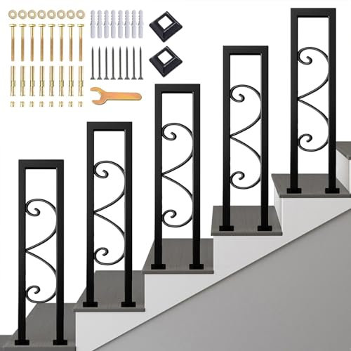 SCGSJZH Ringhiera per Scale Interne Corrimano Forma di U, Nero Parapetto con Motivo Floreale Decorativa, Ferro Passamano con Kit di Viti, per Soffitta, Corridoio Gradini, Esterni (100cm)
