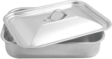Steel Pan SP711162 - Bandeja para horno, Bandeja para gratinado, Bandeja rectangular con tapa, Revestimiento antiadherente, Sin PFAS, 35 x 26 cm, Todo Inox, Fabricación Italia