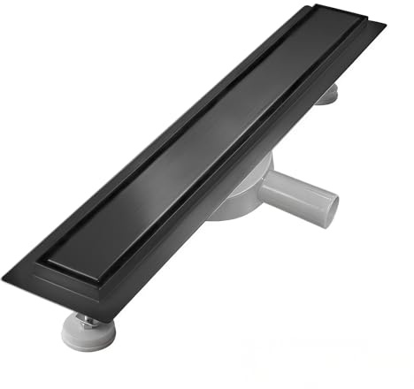 sunrik Duschränna 70 cm, svart kakelbar duschränna extra platt, rostfritt stål golvbrunn komplett set med 360° sifon hårsil